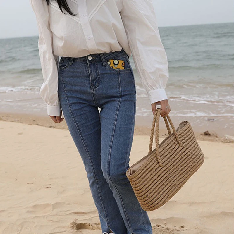 Large Size Girls Casual Tote Bag Fashion Summer Holiday Straw Beach Handbags Trendy Shoulder Sea Bag For Female