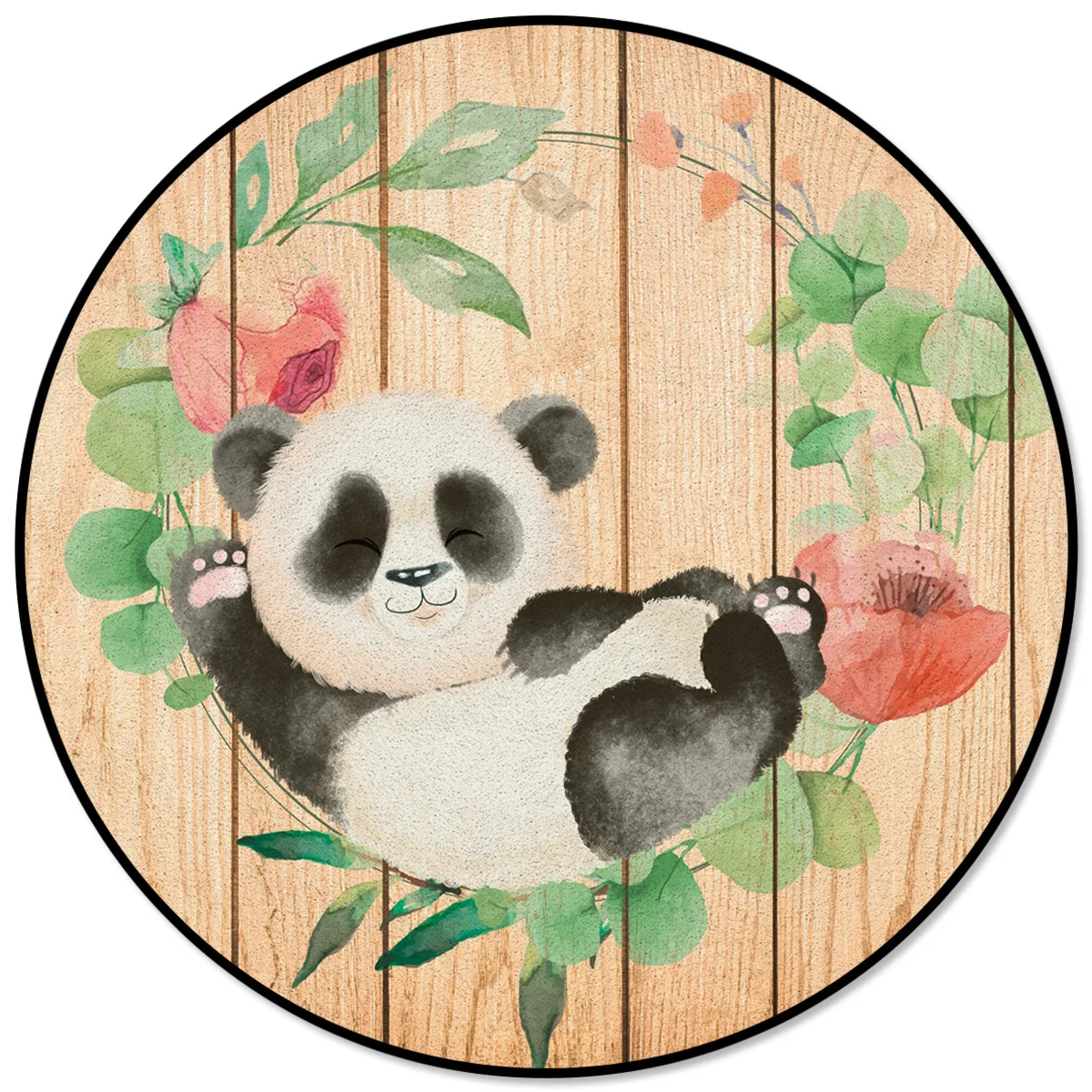 

Watercolor Panda Wood Grain Circle Rug Area Rug Large Carpets For Bed Room Rugs And Carpets For Home Living Room Bedroom Decor