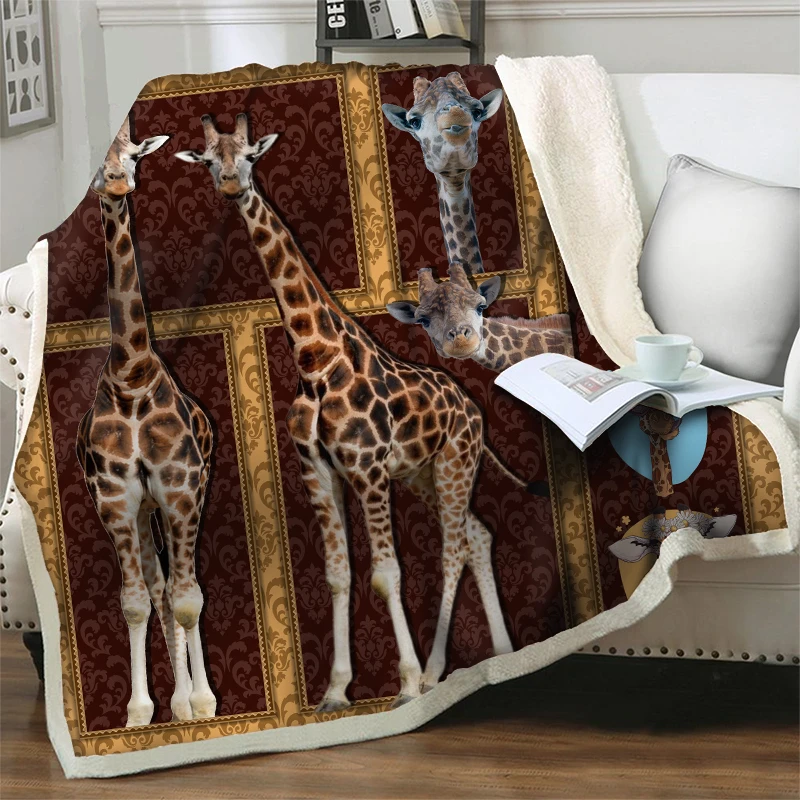 

Lovely Giraffe 3D Cartoon Sherpa Throw Blankets Thick Warm Soft Flannel Kids Gift Office Nap Blanket Sofa Beds Weighted Blanket