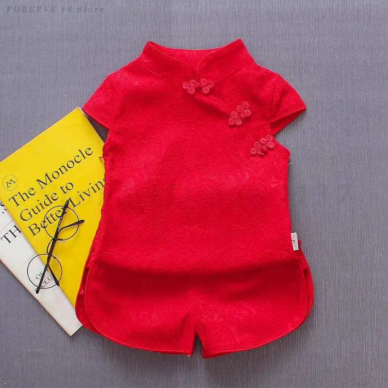 Детский костюм Тан летний винтажный топ на пуговицах с короткими рукавами + шорты