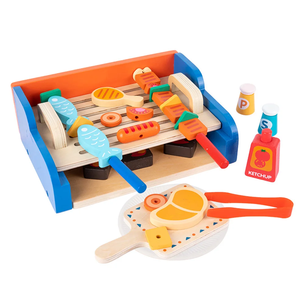 

1 Set Kitchen Playset Pretend Barbecue Grill Wooden Play Kitchen for Kids
