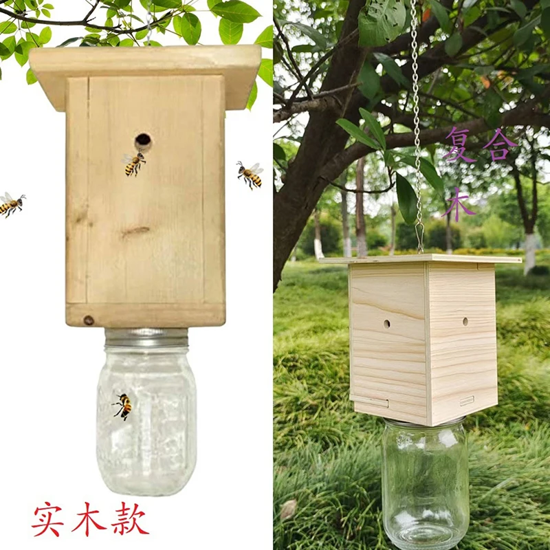 

1PC Wooden Carpenter Bee Trap Natural Wooden House Style Carpenter Bee Trap - 1 Trap