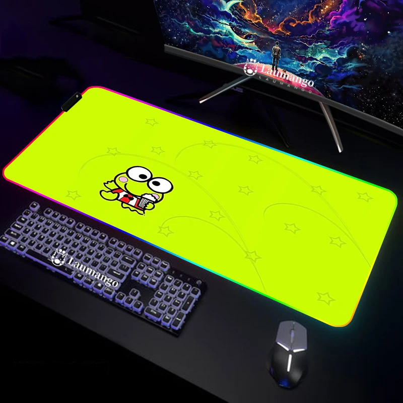 

Компьютерные аксессуары, коврик для мыши Rgb с проводом, Настольный коврик, игровые коврики Keroppi, пользовательские аниме коврики с подсветкой...