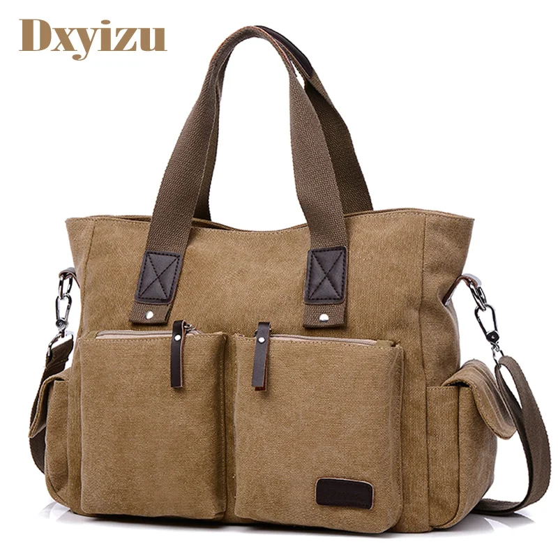 

Canvas Fashion Mens Bags Solid Color Multifunction Men Office Vintage Bag With Slit Pocket Shoulder Bags Men