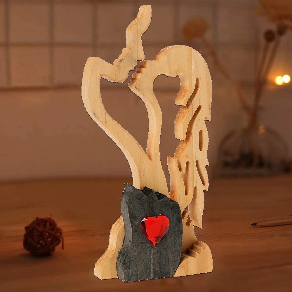 

Wooden Love Eternal Ornaments Desktop Sculpture Abstract Couple Kissing Art Ornaments For Home Decorations