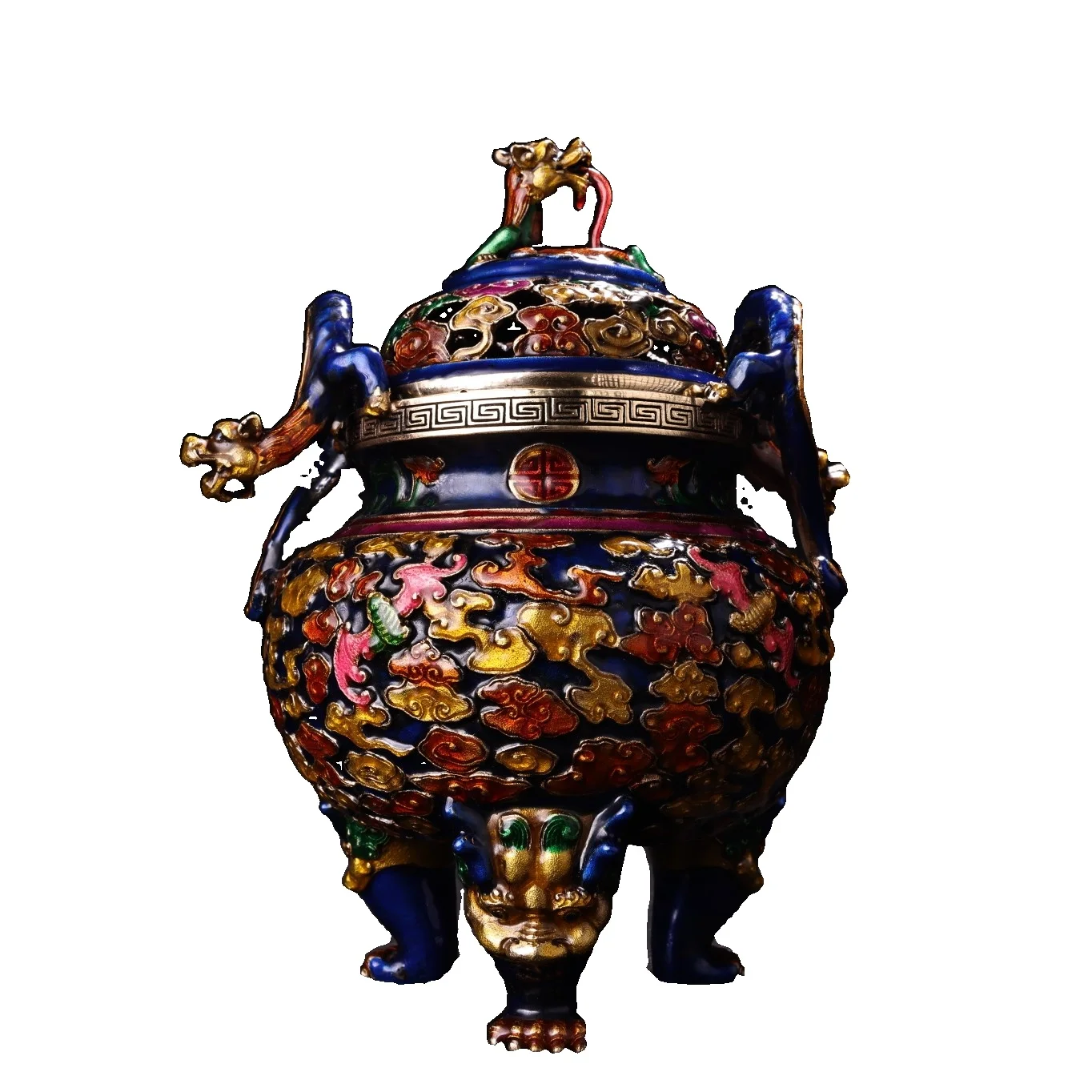 

LAOJUNLU Old Collection Of Pure Copper And Cloisonné Inlaid With Enamel Incense Burners Chinese Traditional Style Antiques