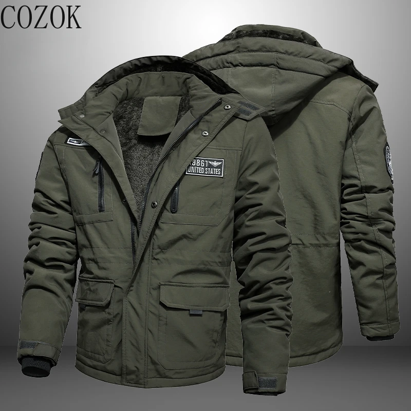 

Зимняя мужская куртка в стиле милитари, брендовая качественная ветровка, теплое уличное пальто на флисовой подкладке, повседневное облегаю...