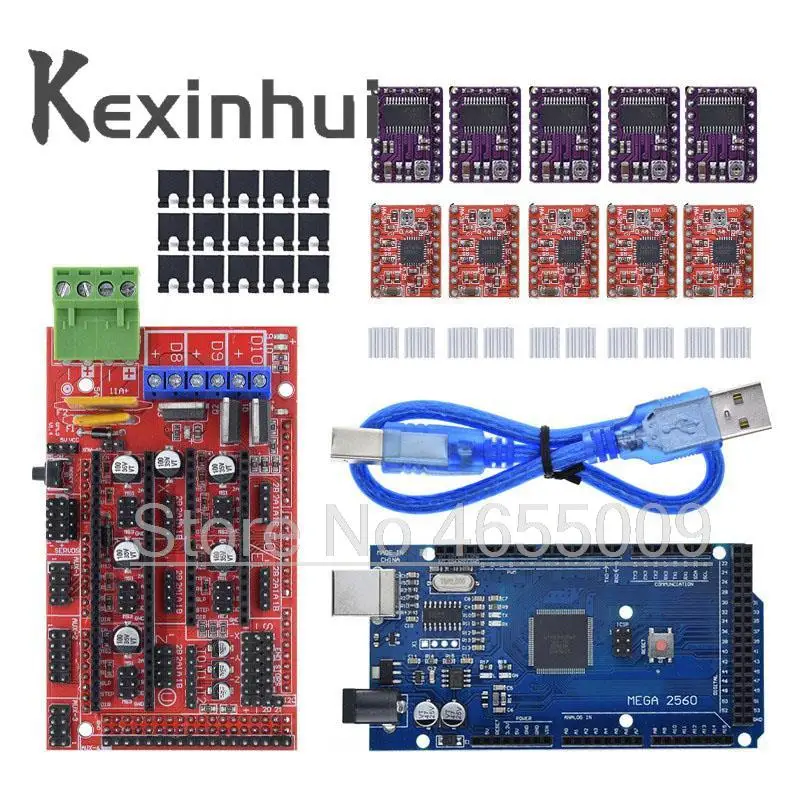 3D принтер Mega 2560 R3 + RAMPS 1 4 панель управления 5 шт. A4988 или DRV8825 шаговый двигатель