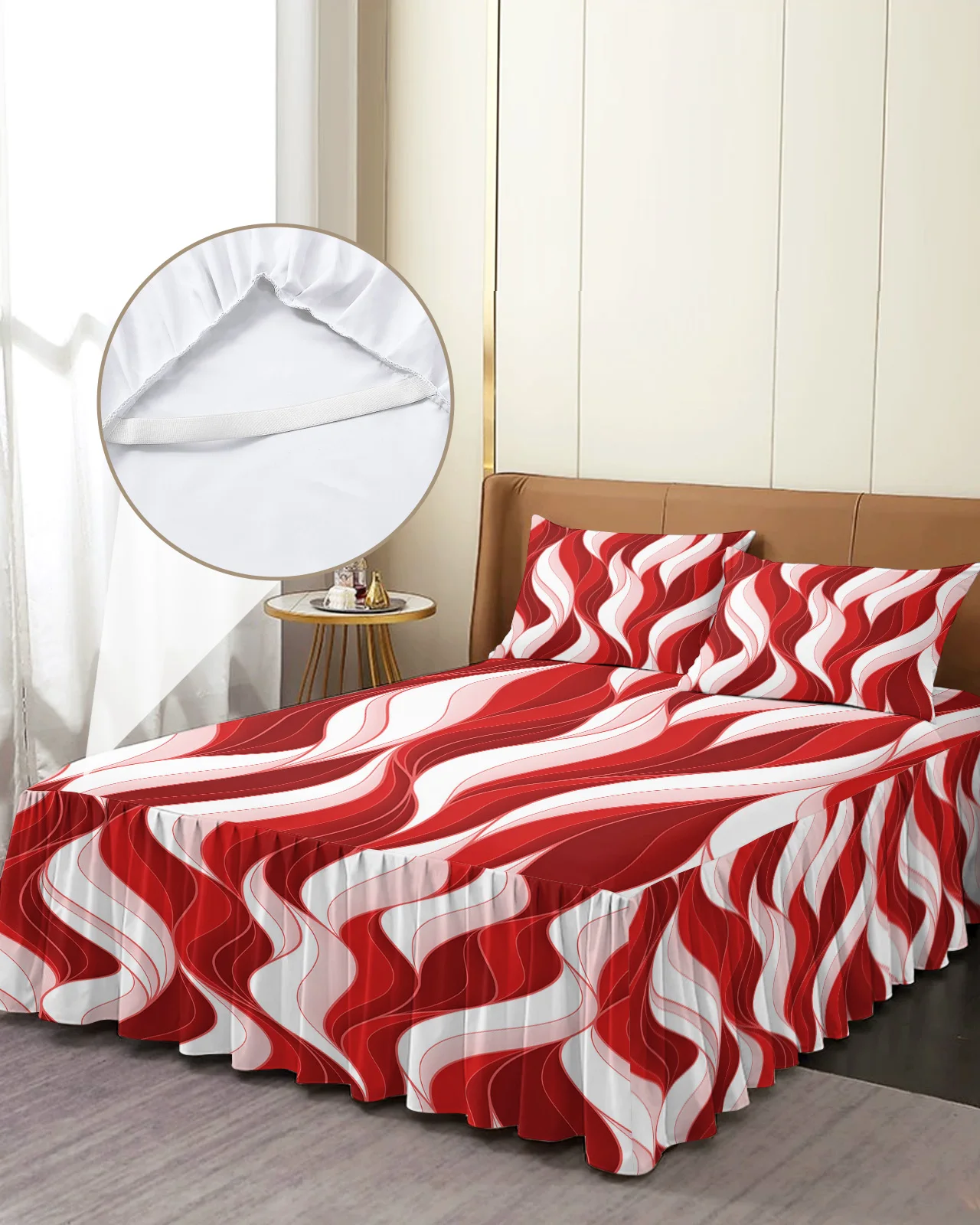 

Красная волна абстрактные линии постельная юбка эластичное постельное белье с наволочками протектор для кровати наматрасник Комплект постельного белья простыня