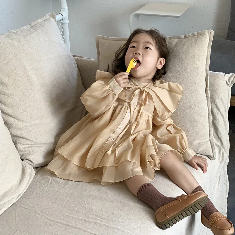 

Baby Girls Tutu Princess Dress Summer Solid Rufflles Long Sleeve Soft Dresses Girls Casual Dress Children Kids Costume