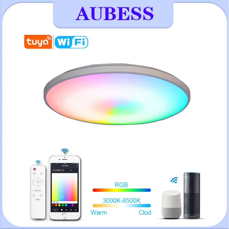 

Smart Ceiling Lamp Tuya WiFi LED Light With Remote Control RGB+Dimmable Home Intelligent Light Work With Alexa Google Home 2022