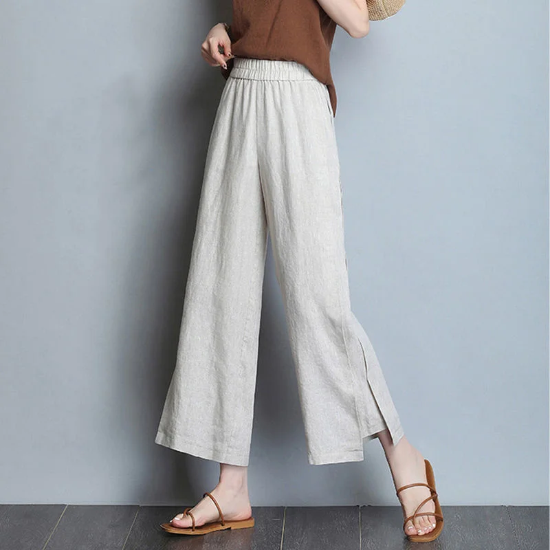 

Korean Fashion Women's Cotton Linen Pants Vintage Streetwear Straight Wide Leg Pants Y2k Clothes Harajuku High Waist Trousers