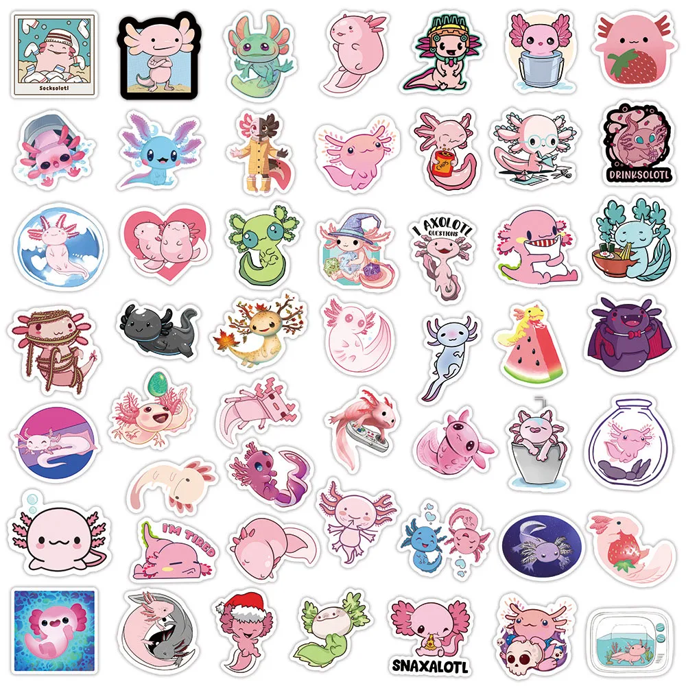 103050pcs cute animal axolotl graffiti stickers aesthetic cartoon decals kids toy diy diary scrapbook phone laptop car sticker free global shipping