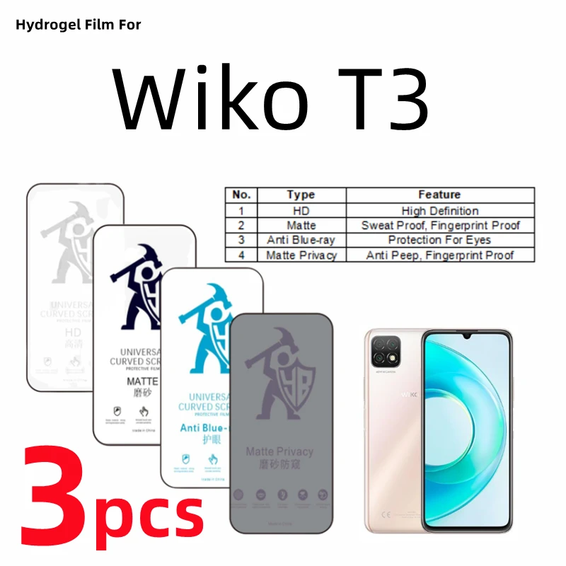 

3 шт., Гидрогелевая Защитная пленка для Wiko T3