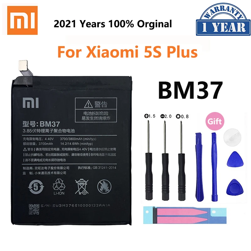 

Xiao Mi Original Phone Battery BM37 For Xiaomi 5S Plus Mi5S Plus High Quality 3800mAh Phone Replacement Batteries