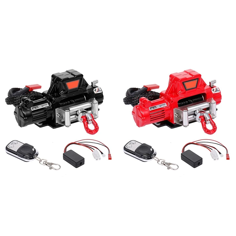 

2SET Winch And Wireless Remote Controller Receiver For 1/10 Axial SCX10 TRAXXAS TRX4 D90 TF2 Tamiya CC01,Black & Red