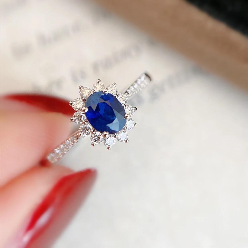 

WPB S925 Sterling Silver Rings Zircon Blue Cabochon Diamond Rings Women Sparkling High Carbon Diamonds Luxury Jewelry Gifts