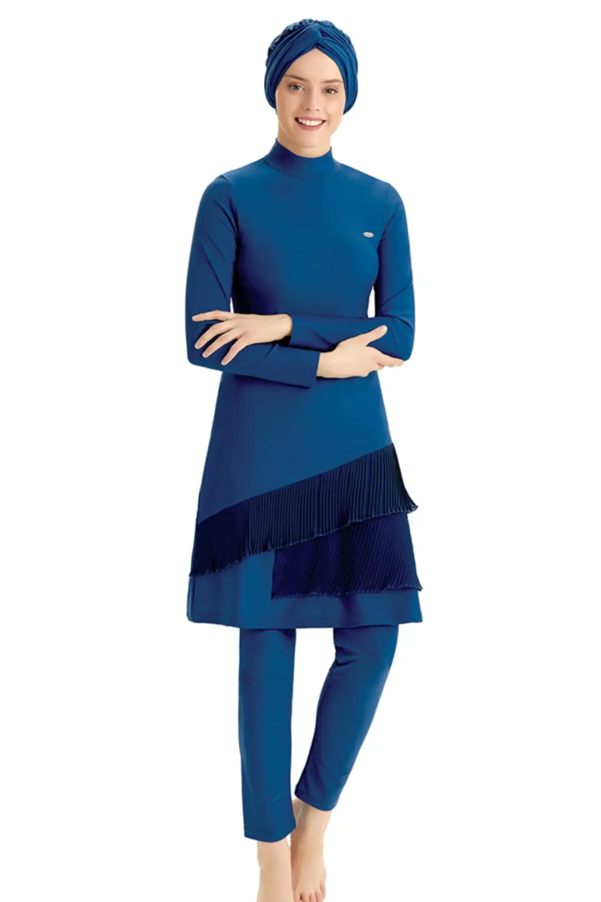 

Мусульманский купальник из лайкры, полностью закрытый светильник-синий, скромная летняя одежда, хиджаб, спортивный купальник, Мусульмански...