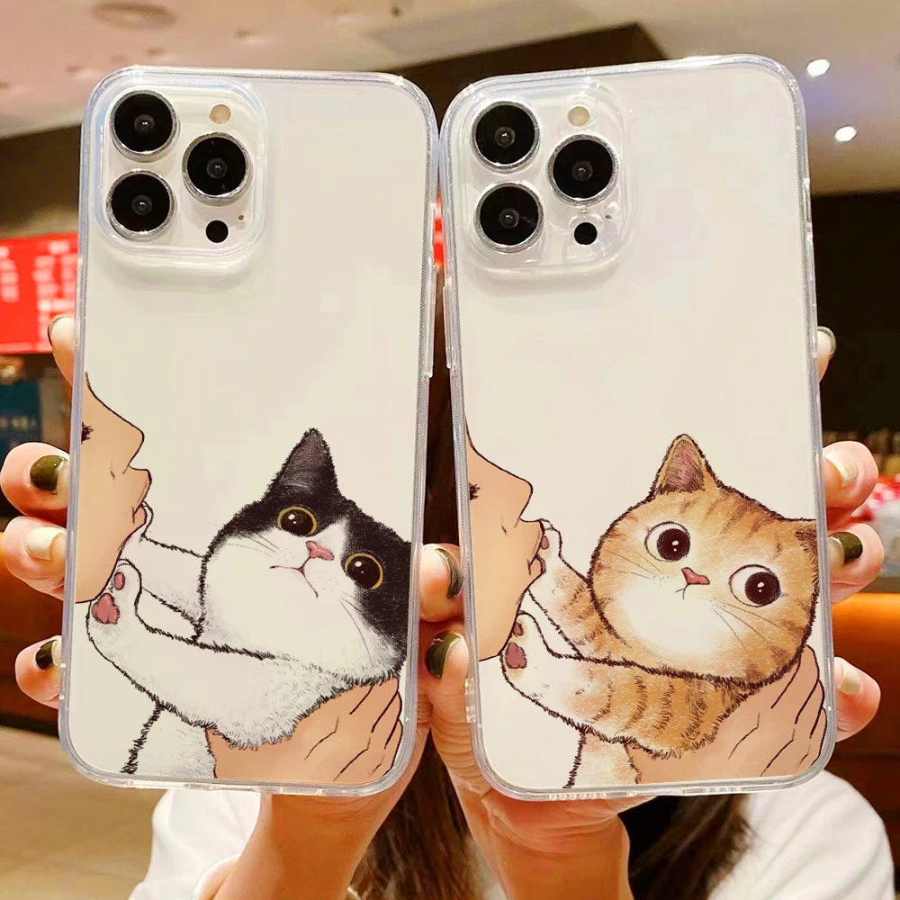 

Cute Cat Luxury Ultra Thin Clear Phone Case For iPhone 11 12 13 Pro Max 12 13 Mini X XR XS Max SE 6 6s 7 8 Plus Liquid Silicon