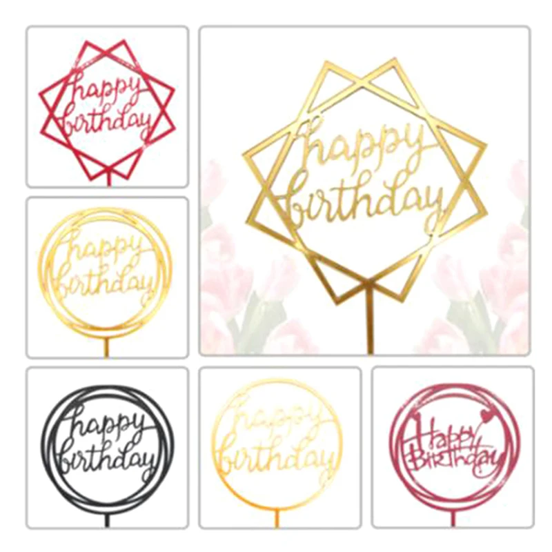 

10pcs Gold Silver Black Acrylic Hand Writing Happy Birthday Cake Topper Dessert Decoration For Birthday Party Lovely Gifts
