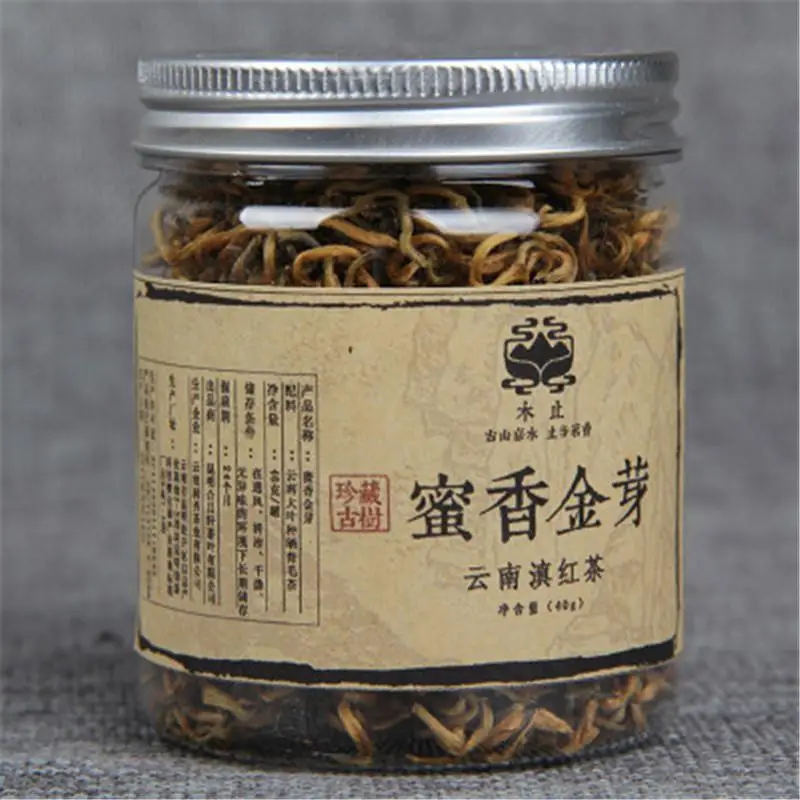 

40g Chinese Organic Black Tea Yunnan Canned Honey Fragrance Gold Bud Red Tea Health Care New Cooked tea