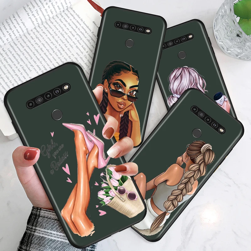 

Fashion Woman Girls Coffee For LG G8 G8S G8X V35 V40 V50 V60 ThinQ Q60 K40 K50 K30 K51 K61 K71 K92 5G Black Phone Case
