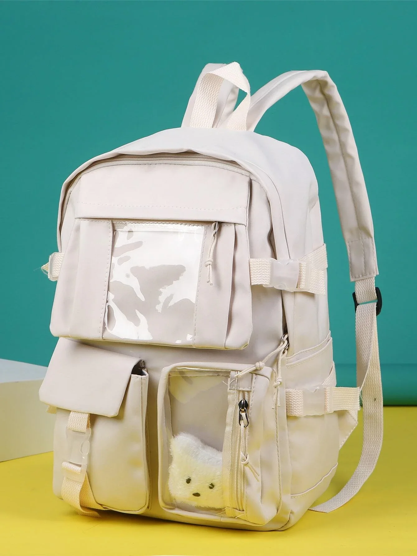 

Large Capacity Clear Detail Buckle Decor Backpack
