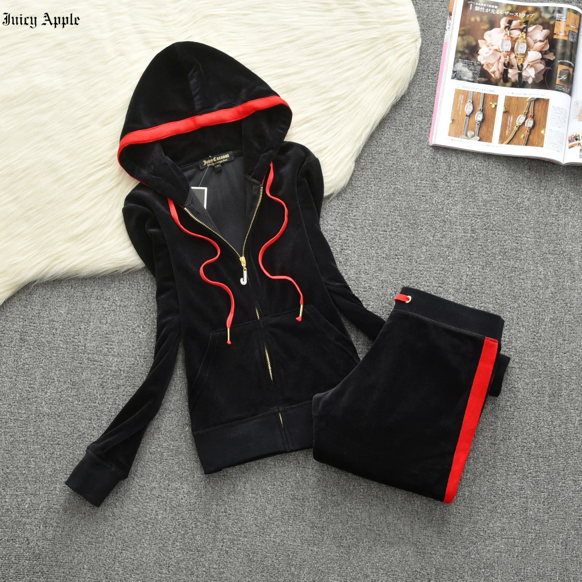 Juicy Apple Tracksuit Women Spring Autumn Solid Two Piece Sets Hooded Tops+Long Pants Sporty Matching Suits Casual Female Outfit