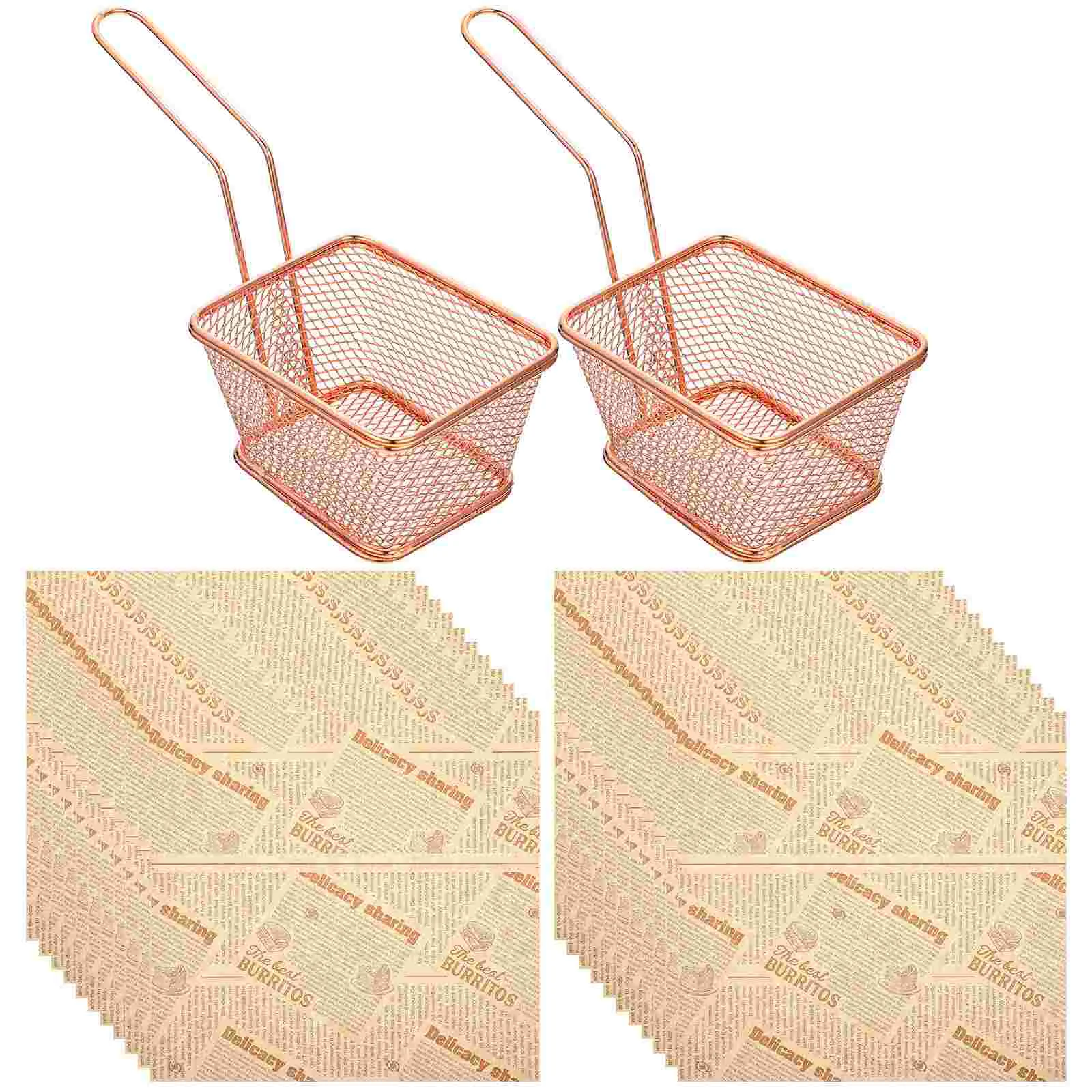 

Basket Fry French Paper Chip Baskets Serving Mini Sheets Holder Steel Fries Deli Stainless Strainer Chips Frying Fried Wax Fryer