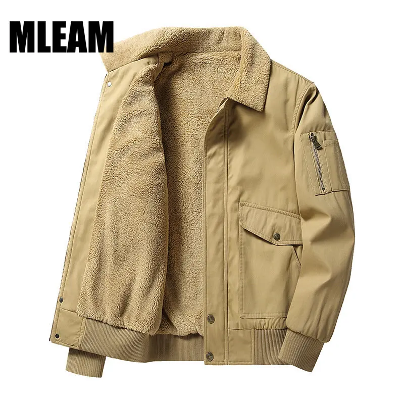 

2023 New Winter Warm Fleece Jacket for Men Lamb Wool Parka Outerwear Casual Windbreaker Padded Cotton Jacket Fashion Cargo Coat