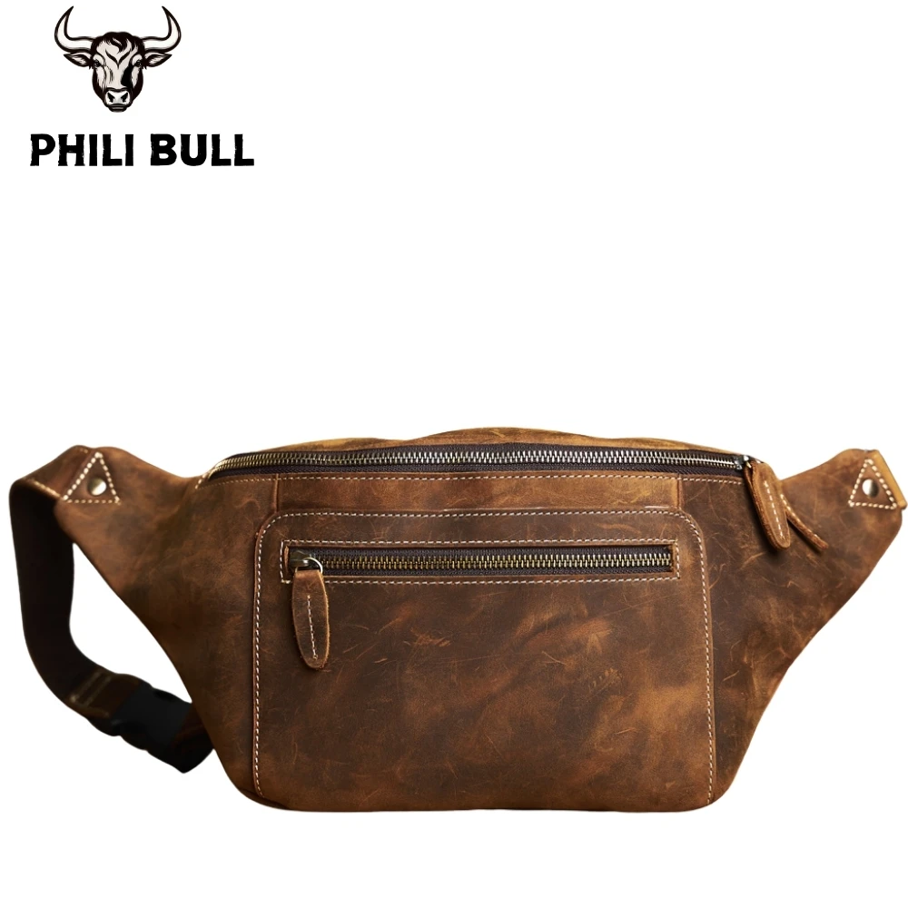 Классическая кожаная мужская сумка-слинг Crazy Horse Модный Забавный поясной кошелек