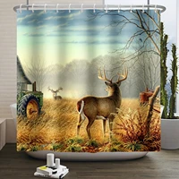 deer shower curtain wilderness plains fun wildlife pattern bear bathroom decor kawaii waterproof modern home decor with hooks