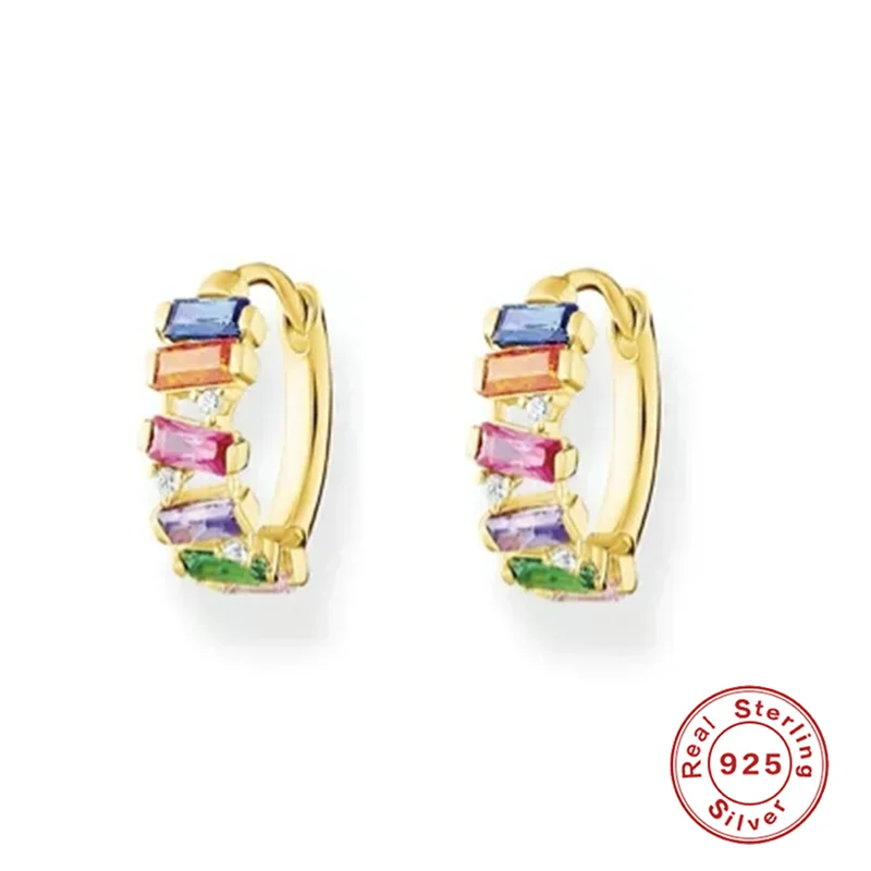 

Роскошные женские серьги-кольца BOAKO из серебра 925 пробы с кристаллами циркона, модные золотые радужные ювелирные изделия, романтичные серьг...