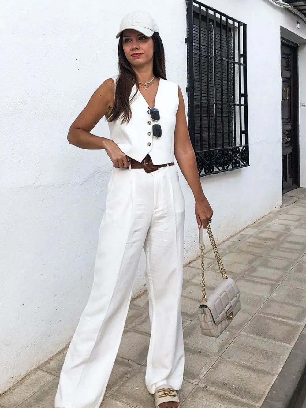 White Cotton Linen Trousers Sleeveless Single Breasted Vest Pants Suit Office Ladies Spring Summer Wide Leg Casual Fashion Set