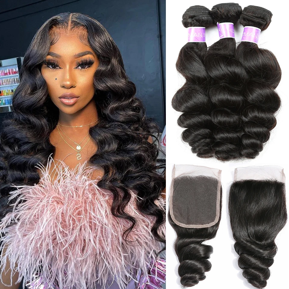 

Клюквенные волосы, свободные волнистые человеческие волосы, пучки с закрытием, 4 шт./партия, малазийские волосы, плетение, пучки с 5x5, кружевн...