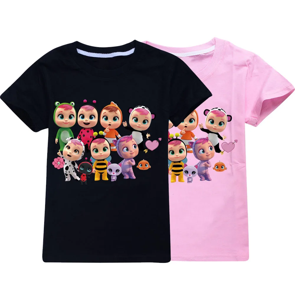 

Летняя детская одежда, Милая футболка с принтом из аниме «плакать» для девочек и мальчиков, повседневная детская хлопковая футболка с корот...