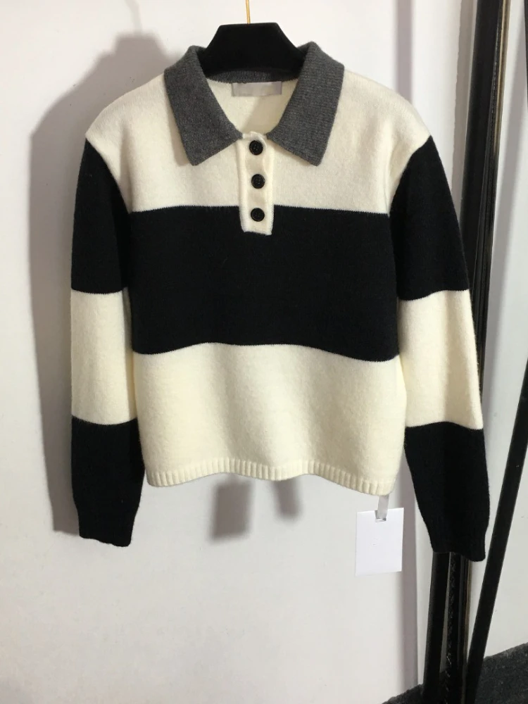 

High Quality Knitted Pullover Warm Basic Tops Woman Spring Jumper Elegant Office Lady Turn-down Collar Cute Sweaters for Women