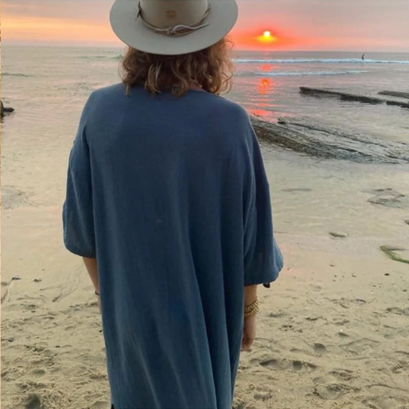 Muslim Southeast Asia New Men's Loose Solid Color V-neck Robe Men's Ethnic Style Middle East Robe Arabic Jubba Thobe