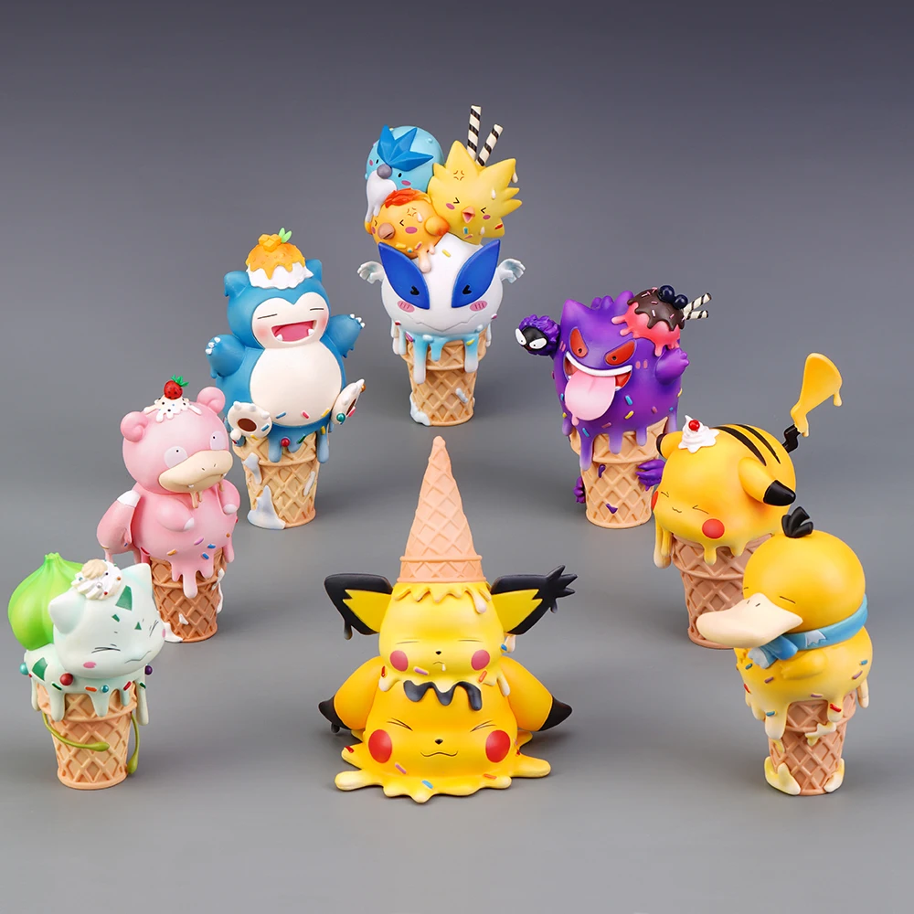 

8pcs/Set Pokemon Pikachu Snorlax Slowpoke Eevee 9cm Vaporeon Ice Cream Series Figures Gengar Bulbasaur Action Cartoon Model Toy