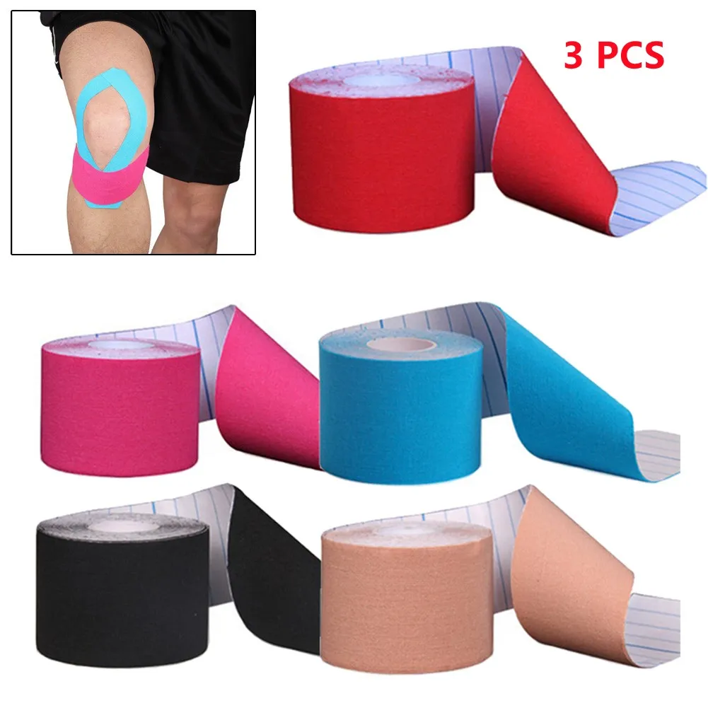 

3 Rolls Kinesiology Tape Elastic Muscle Strain Injury Physio Sports 5cmx5m Gym Fitness Outdoor Running Tenni Bandage Accessories