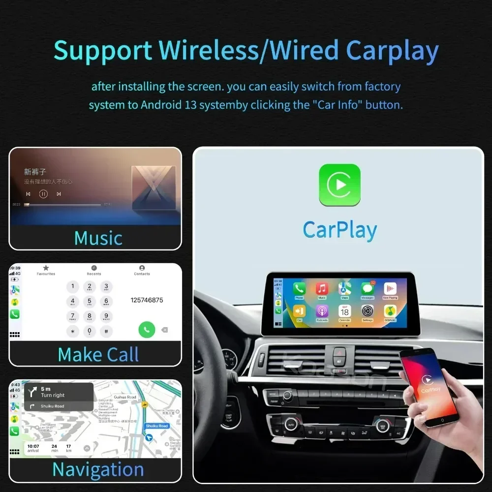 Фото Koason Wireless Carplay Android Auto сенсорный экран навигации для BMW 3 4 серии M3 F30 F32 F33 F34 F36 F80 F82 F83 F84 NBT EVO №5