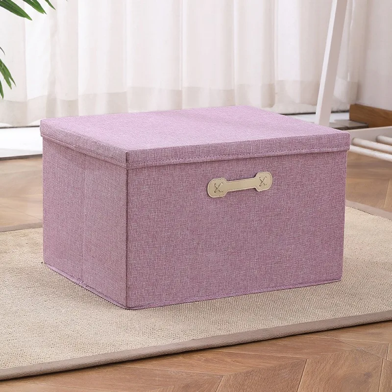 

Cotton and linen storage box foldable wardrobe storage box drawer type with lid organizer box clothes toy storage