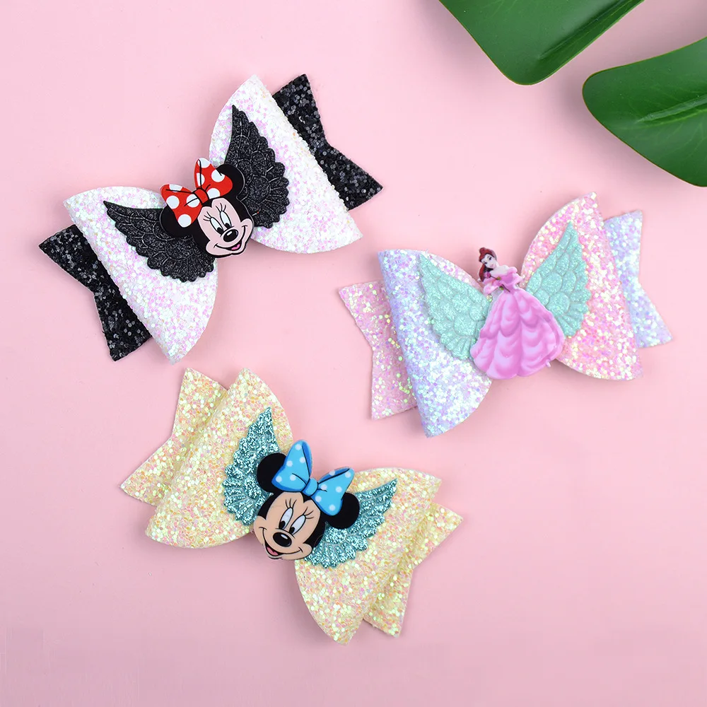 

Mickey Mouse Anime Colored Hair Clips Ribbon Sequins Gradient Bow Hair Clips Girls Cute Children's Hair Accessories Hair Clips