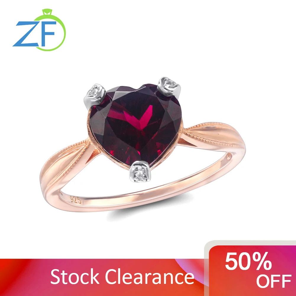 

GZ ZONGFA 925 Sterling Silver Heart Ring for Women 3 Carats 9*9mm Natural Rose Rhodolite 14K Rose Plated Fine Jewelry
