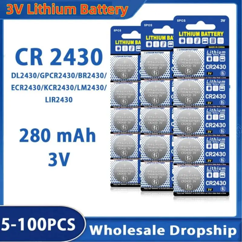 CR2430 3 В литиевая батарея DL2430 BR2430 KCR2430 280 мАч кнопочные батарейки-таблетки для