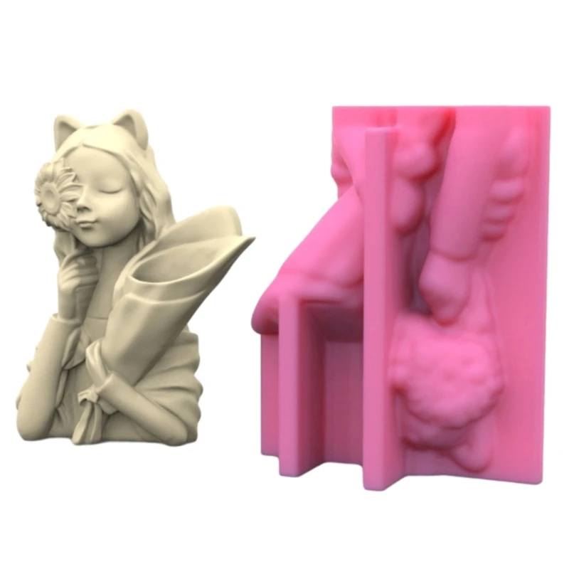 Силиконовая форма для цветочного горшка геометрическая девушка с цветами