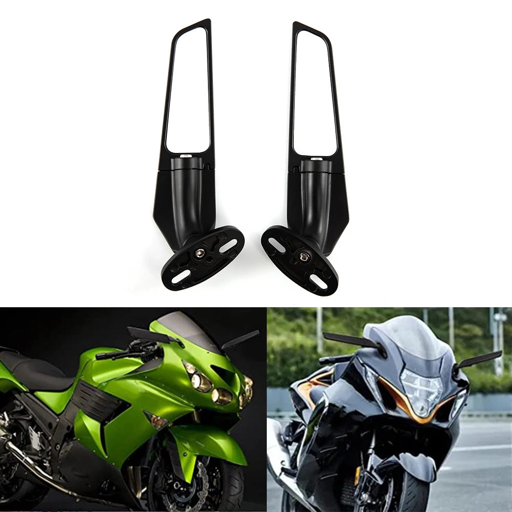 

2PCS Modified Motorcycle Rearview Mirrors Wind Wing Adjustable Rotating Side Mirrors For KAWASAKI NINJA 250 300 400 650 H2 H4