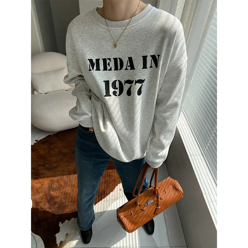 

American letter plush thickened loose sweater new style in autumn and winter 2022