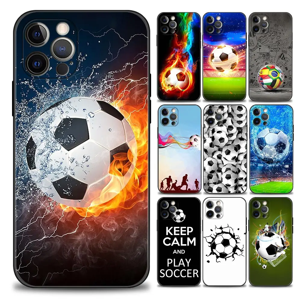 

Fire Football Soccer Ball Phone Case for iPhone 11 12 13 14 Pro Plus 7 8 SE XR XS Max 6 6s Plus Soft Silicone