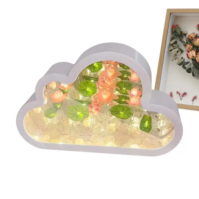 

Cloud Flower Mirror Night Light Lotus Flower Makeup Mirror Table Lamp Desktop Ornaments Cloud Night Lamp Bedside Bedroom Birthda